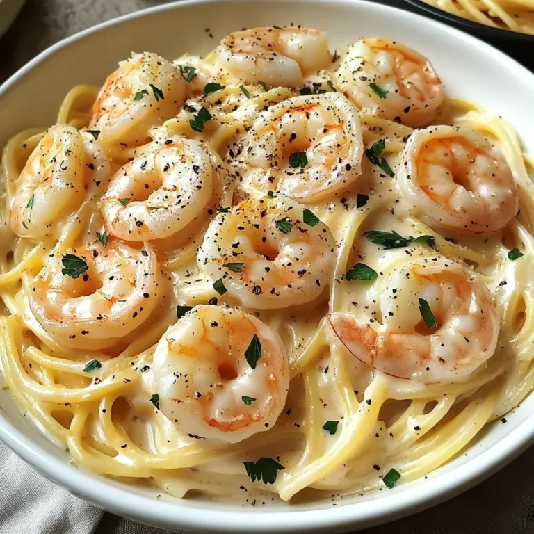 Pâtes crémeuses ail crevettes