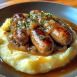 Bangers et Purée avec Sauce à l’Oignon 