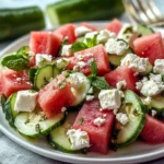 Salade de pastèque, concombre et feta